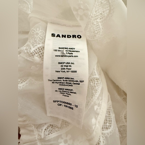 Sandro Shena Floral-Embroidered Crop Blouse in White Size 8 - Picture 7 of 10